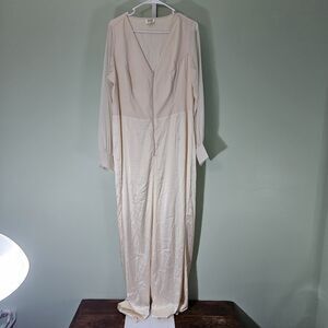 Unique Vintage 1960s Style Long Sleeve Jumpsuit Cream Ivory 1X 16